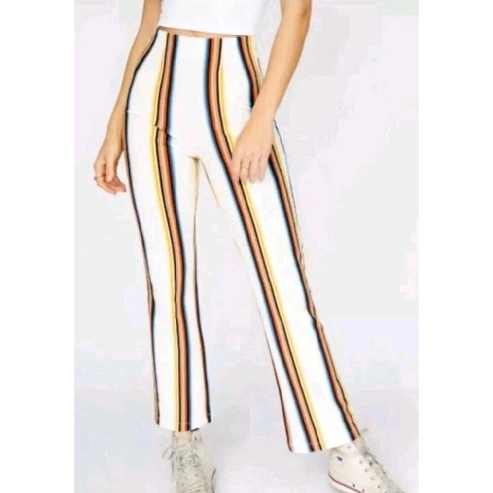 Free People Colorful Striped High Waisted Pull On Flare Leg Pants Size 6